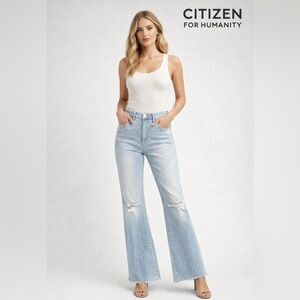 Citizens of Humanity Fleetwood High Rise Flare Jeans Size 31 Light Wash Raw Hem